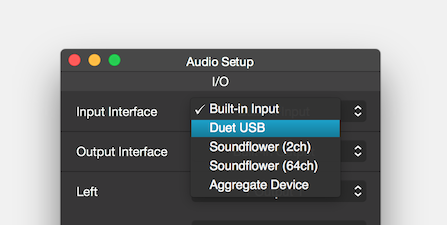 Audio Setup Window